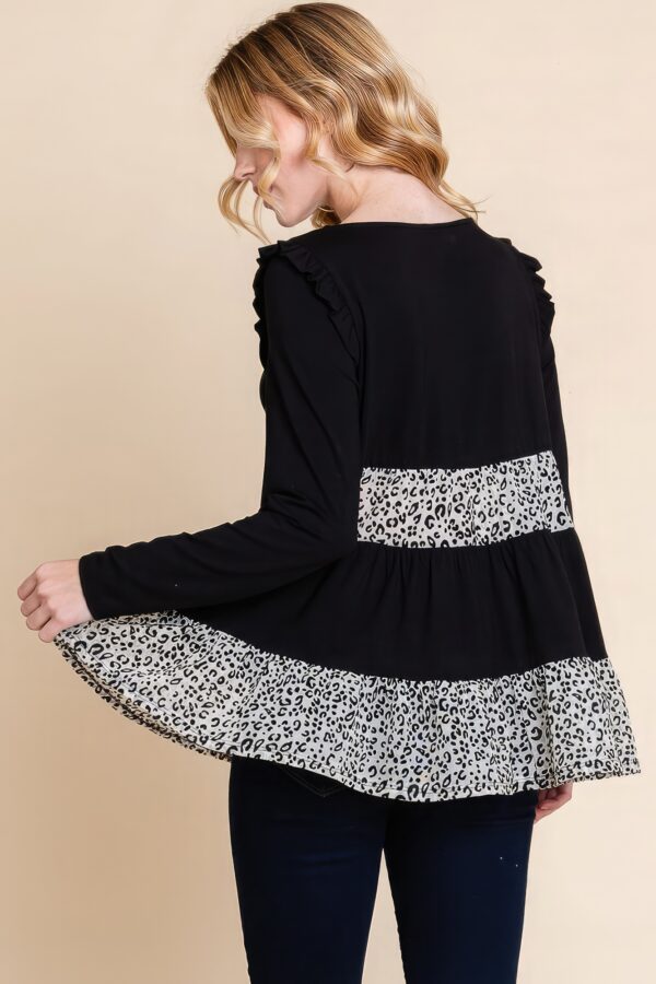 Tiered Top with Velvet Animal-Print Mesh – Black