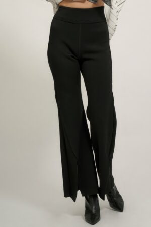 Raw-Edge Exposed-Seam Flare Pants – Black