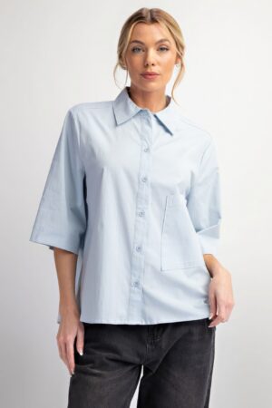 Half-Sleeve Stretch Poplin Button-Down Shirt – Sky Blue