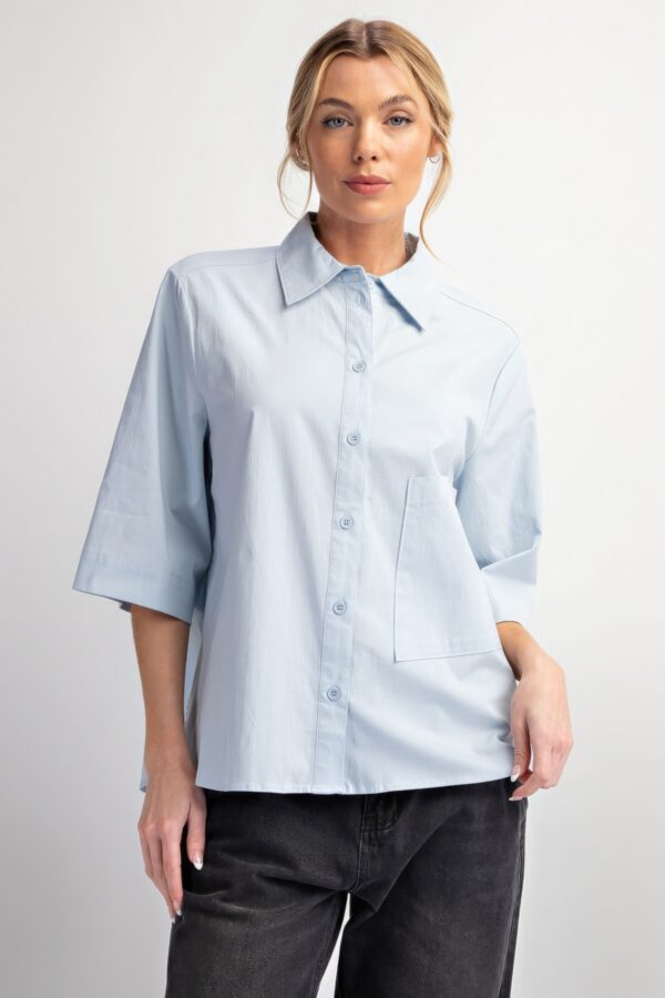 Half-Sleeve Stretch Poplin Button-Down Shirt – Sky Blue