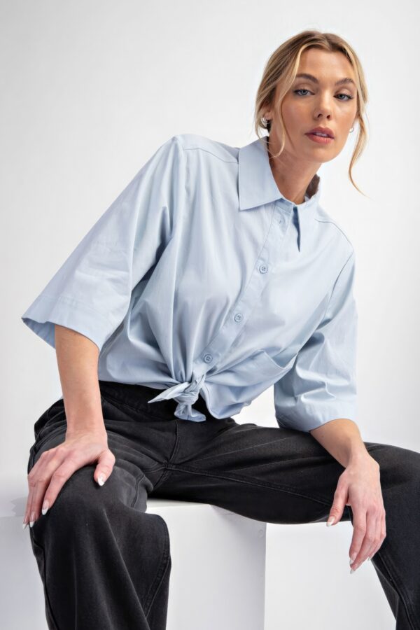 Half-Sleeve Stretch Poplin Button-Down Shirt – Sky Blue