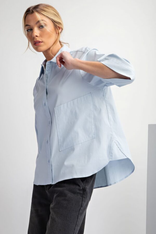 Half-Sleeve Stretch Poplin Button-Down Shirt – Sky Blue