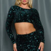 Velvet Sequin Skirt Set – Green Wrapped Mini