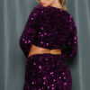 Velvet Sequin Skirt Set – Cropped Long-Sleeve & Wrap Mini, Magenta