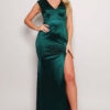 Power-Shoulder Sleeveless Maxi Dress with High Side Slit – Hunter