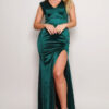 Power-Shoulder Sleeveless Maxi Dress with High Side Slit – Hunter