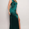 Power-Shoulder Sleeveless Maxi Dress with High Side Slit – Hunter