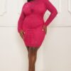 Plus Size Mini Dress with Animal Print Rhinestone Mesh – Magenta