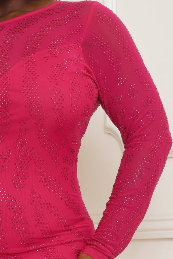 Plus Size Mini Dress with Animal Print Rhinestone Mesh – Magenta