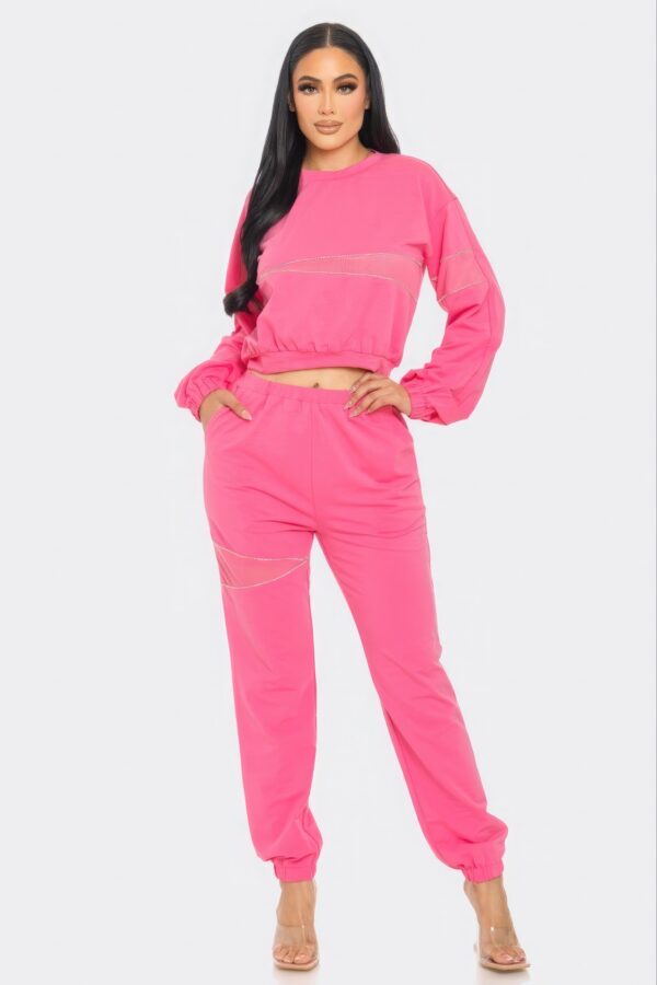 Terry Mesh Rhinestone Detail Lounge Set – Pink