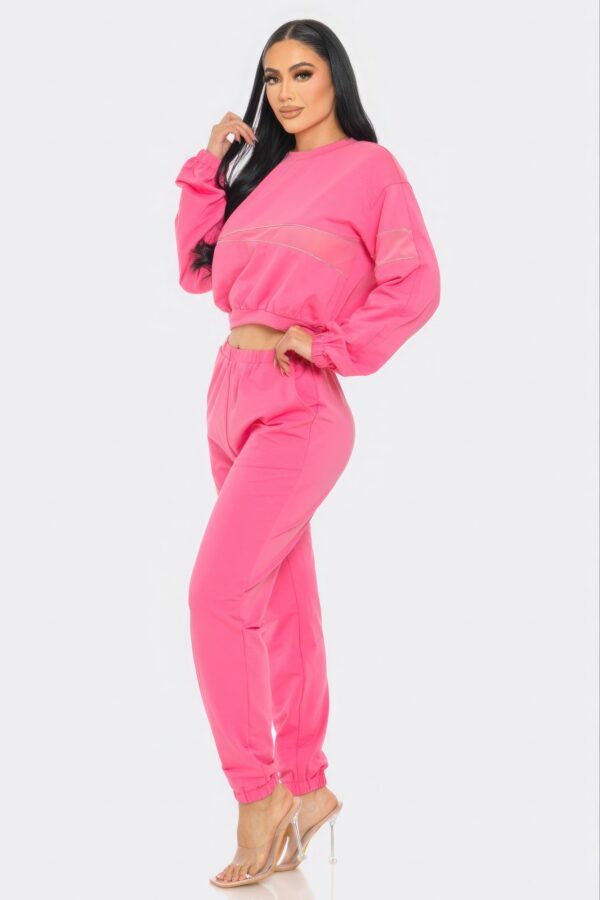 Terry Mesh Rhinestone Detail Lounge Set – Pink
