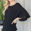 Flared-Sleeve Short Sleeve Top – Black