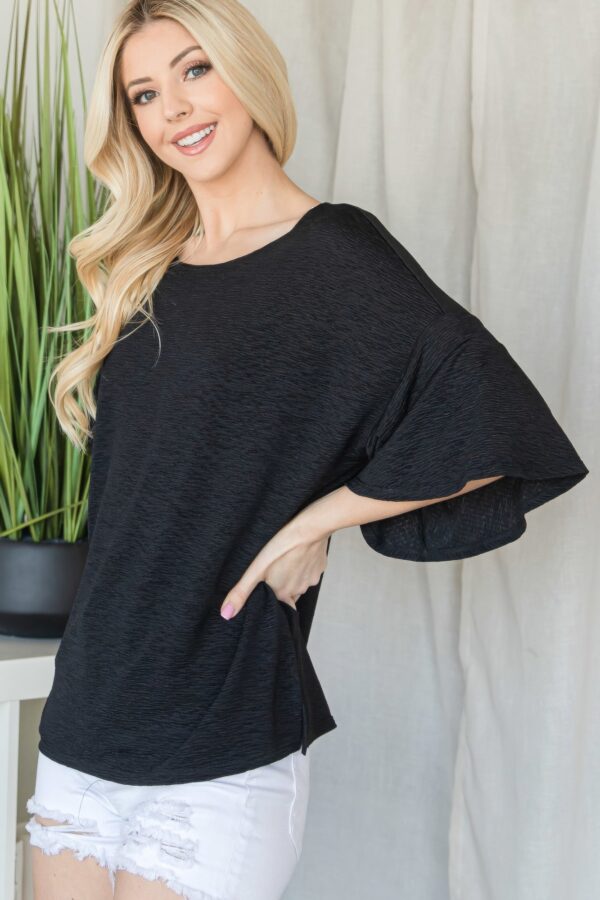 Flared-Sleeve Short Sleeve Top – Black