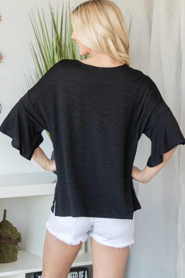 Flared-Sleeve Short Sleeve Top – Black