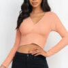Ribbed Wrap Front Long Sleeve Top – Sun Baked
