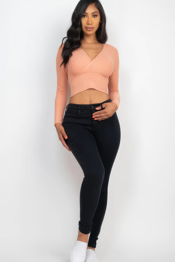 Ribbed Wrap Front Long Sleeve Top – Sun Baked