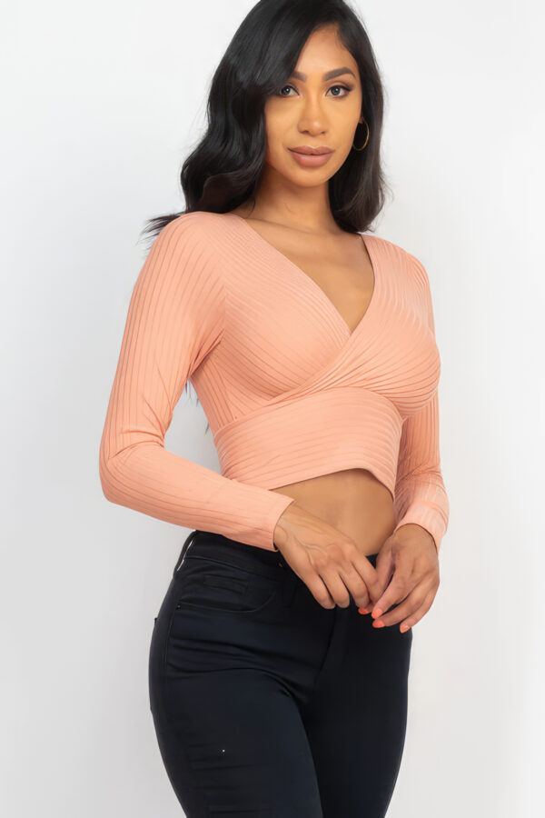 Ribbed Wrap Front Long Sleeve Top – Sun Baked