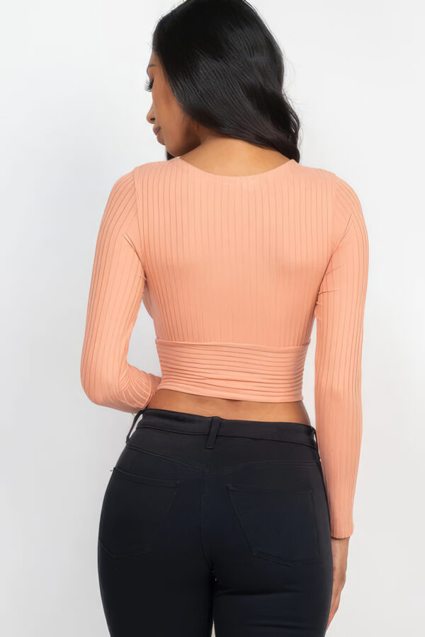 Ribbed Wrap Front Long Sleeve Top – Sun Baked