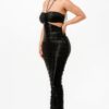 Metallic Halter Dress with Side Rushing – Black