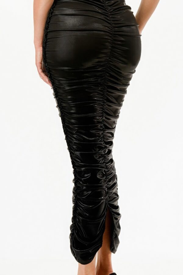Metallic Halter Dress with Side Rushing – Black