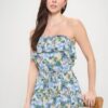 Berry Floral Ruffle Tube Top Mini Dress – Blue Beige