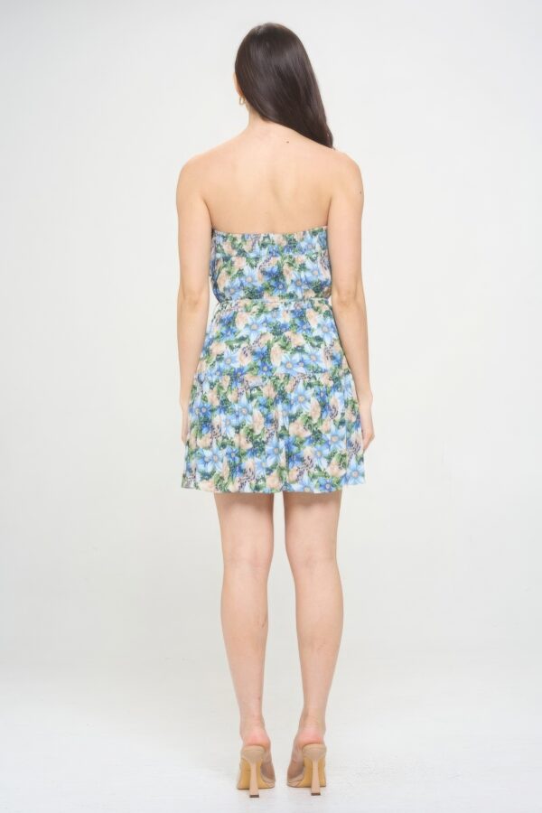 Berry Floral Ruffle Tube Top Mini Dress – Blue Beige