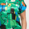 Satin Dolman Button-Down Top & Shorts Set – Green Combo