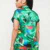 Satin Dolman Button-Down Top & Shorts Set – Green Combo