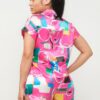 Satin Dolman Button-Down Top & Shorts Set – Fuchsia Combo