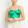 Rhinestone-Strap Sweetheart Bodysuit – Emerald