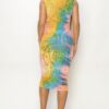 Velvet Burnout Bodycon Midi Dress – Multi/Yellow/Blue