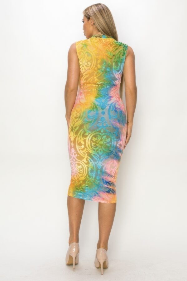 Velvet Burnout Bodycon Midi Dress – Multi/Yellow/Blue