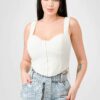 Crinkle Knit Sweetheart Hooked Bustier Crop Top – Off White