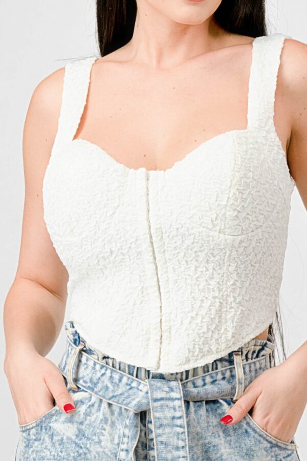 Crinkle Knit Sweetheart Hooked Bustier Crop Top – Off White