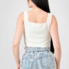 Crinkle Knit Sweetheart Hooked Bustier Crop Top – Off White