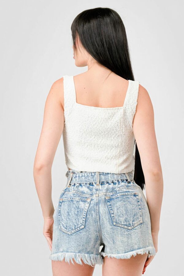 Crinkle Knit Sweetheart Hooked Bustier Crop Top – Off White