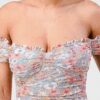 Floral Mesh Sweetheart Ruffle Off-Shoulder Mini Dress – Light Blue