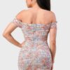 Floral Mesh Sweetheart Ruffle Off-Shoulder Mini Dress – Light Blue