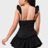 Sweetheart Drawstring Bow Mini Dress with Ruffled Sleeves – Black