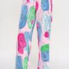 Printed Wide Leg Pant with Elastic Back – Bubble Gum Multi