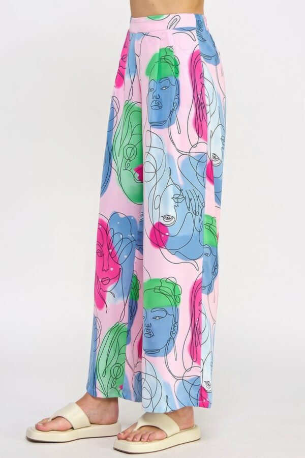 Printed Wide Leg Pant with Elastic Back – Bubble Gum Multi