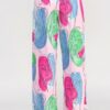 Printed Wide Leg Pant with Elastic Back – Bubble Gum Multi