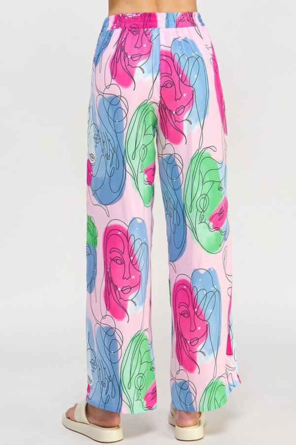 Printed Wide Leg Pant with Elastic Back – Bubble Gum Multi