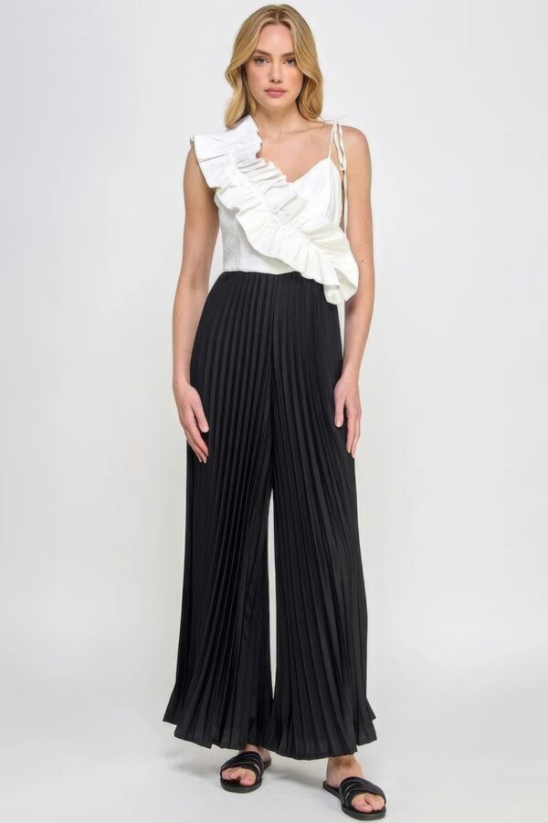 Asymmetrical Ruffle Cami Jumpsuit – Black/Off White