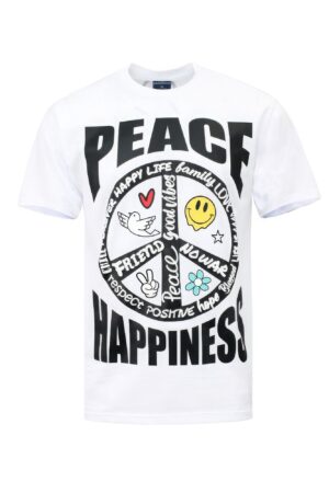 Peace Happiness Puff-Print Tee – White