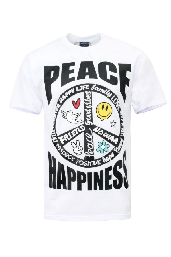 Peace Happiness Puff-Print Tee – White