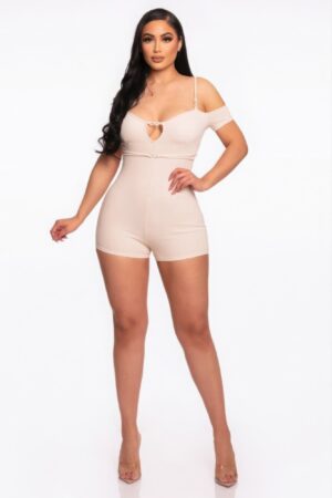 Infinity Off-Shoulder Rib Knit Romper – Nude