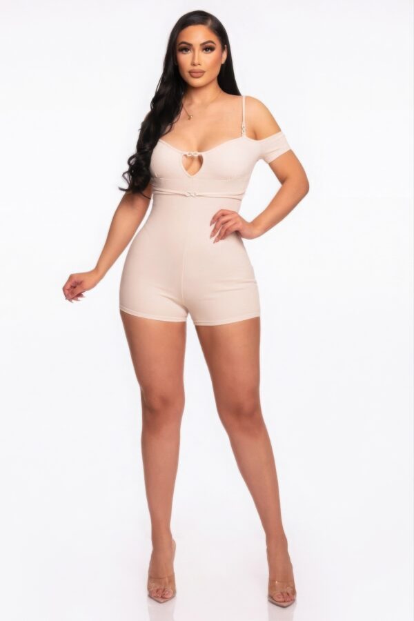 Infinity Off-Shoulder Rib Knit Romper – Nude