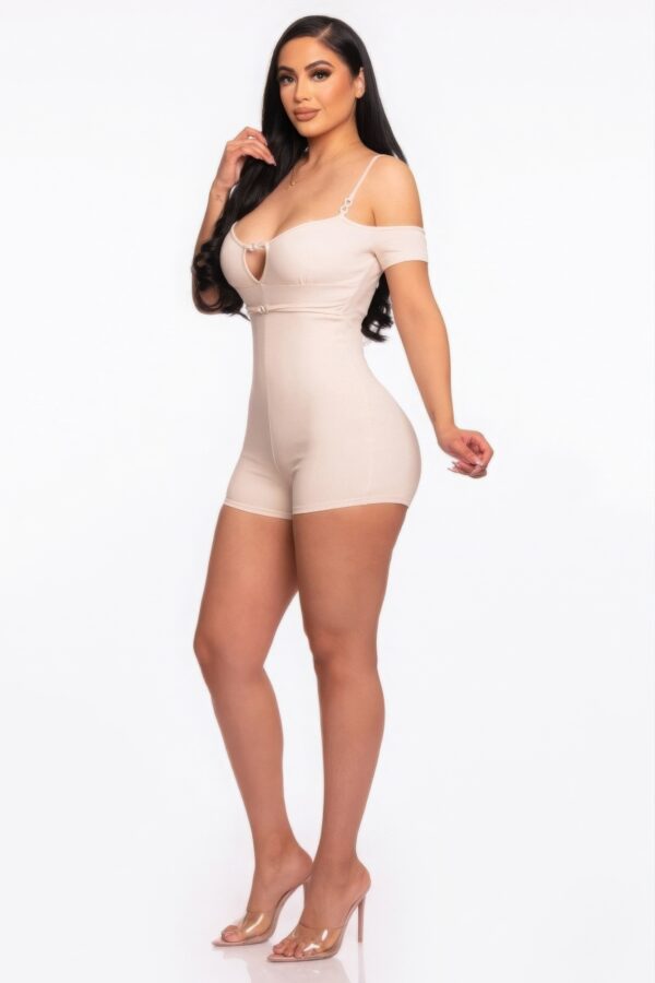 Infinity Off-Shoulder Rib Knit Romper – Nude
