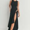 Maxi Dress with Slit – 100% Viscose Black